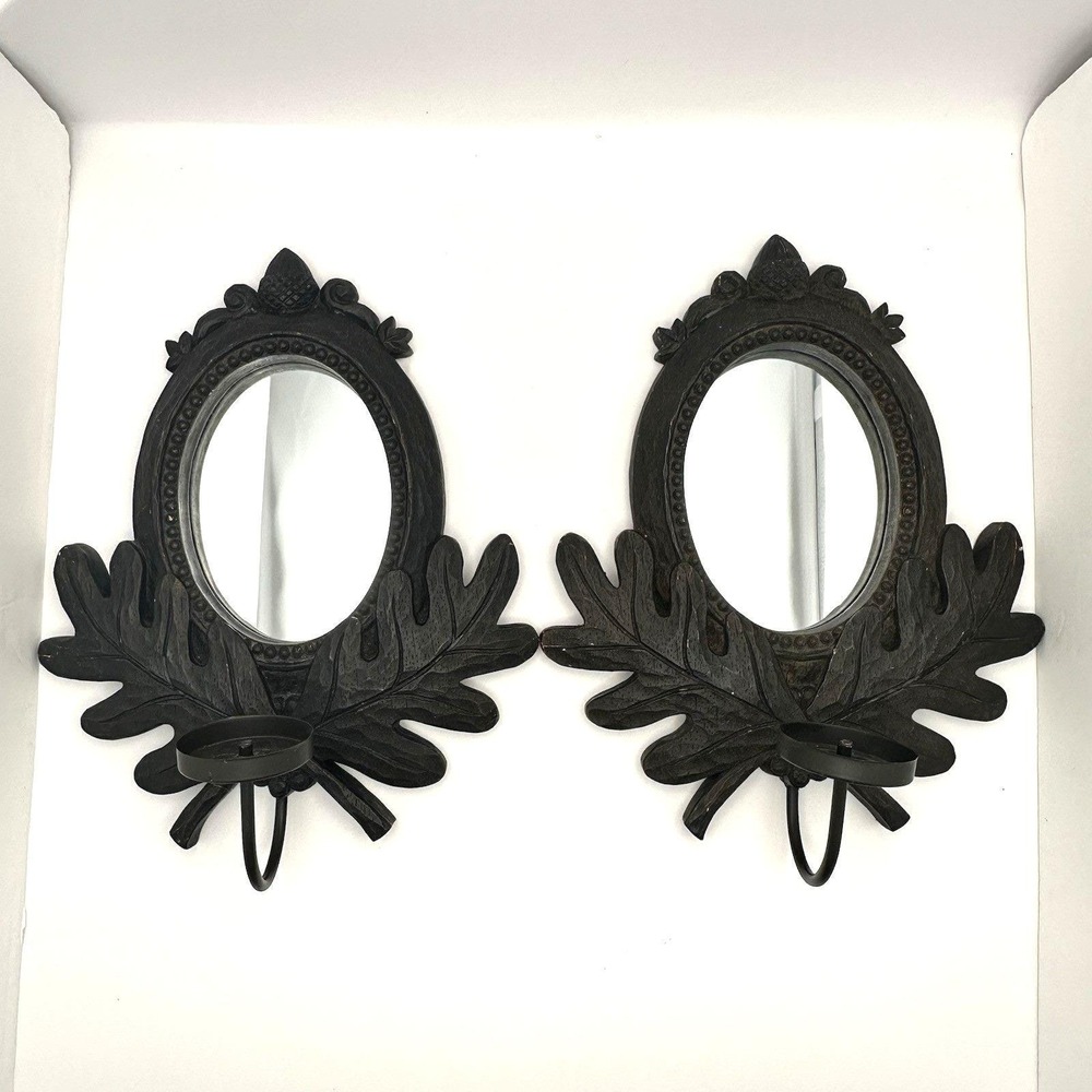 Vintage Seasons of Cannon Falls Oak Leaf Acorn Mirror Candle Sconce Pair